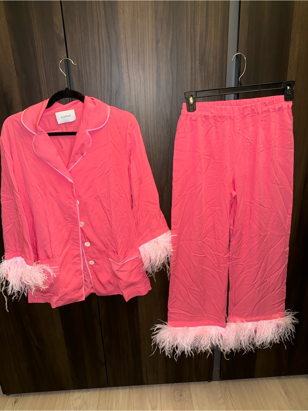 Sleeper Hot Pink Feather Trim Pajama Set (Size S)